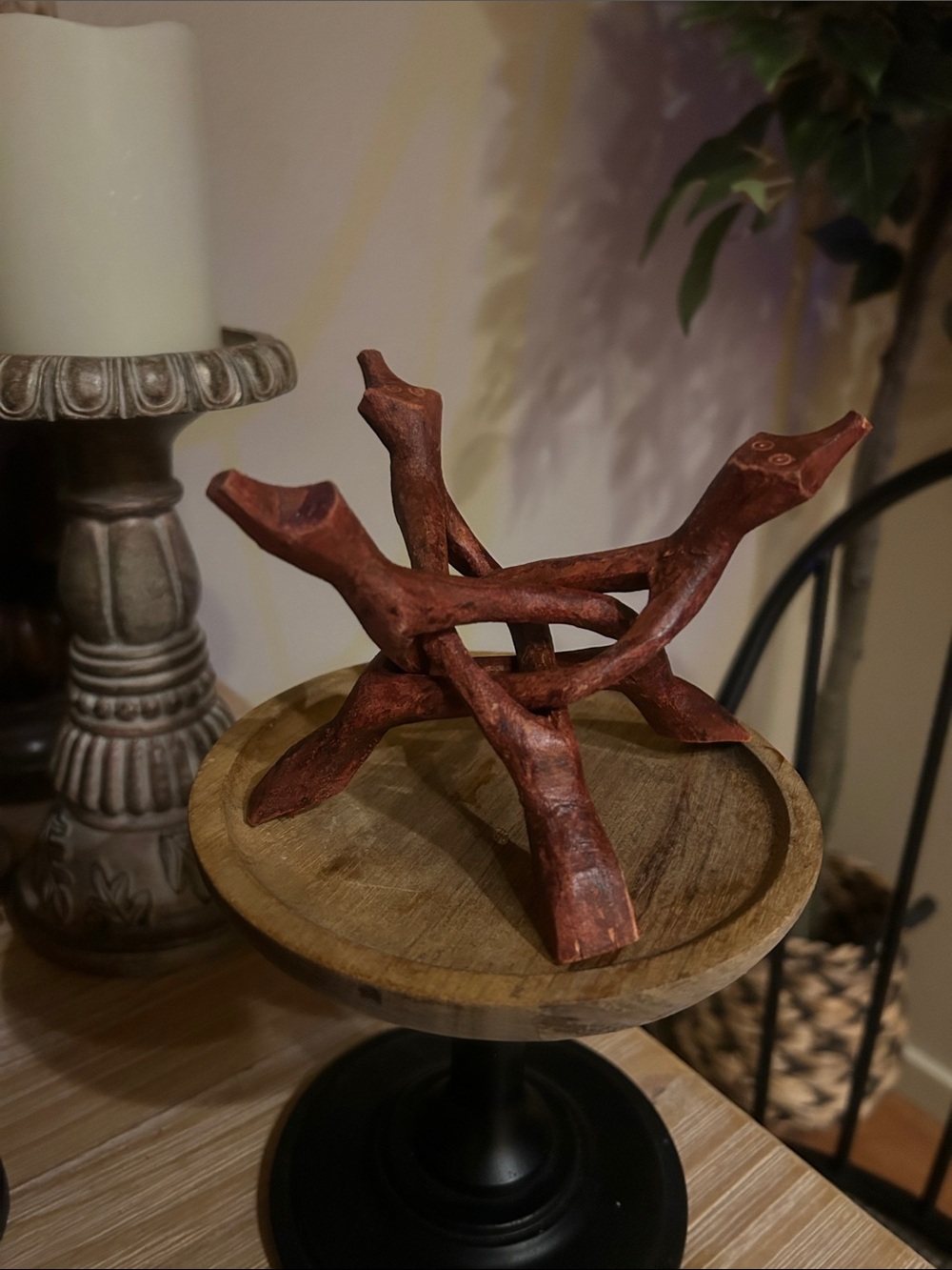 Hand Carved Wood Tripod Stand